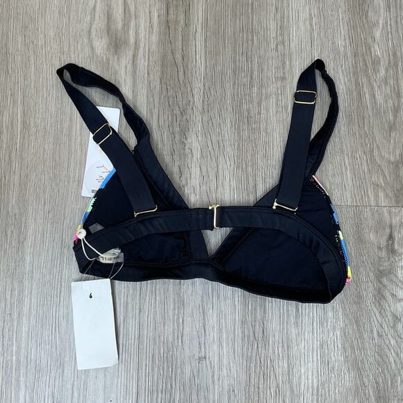 PILYQ Women's Black Multi Wide Strap Clara Mix Up Zig Zag Bikini Swim Top sz S - Picture 2 of 3